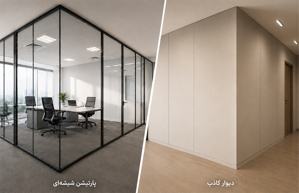 پارتیشن شیشه ای و دیوار کاذب